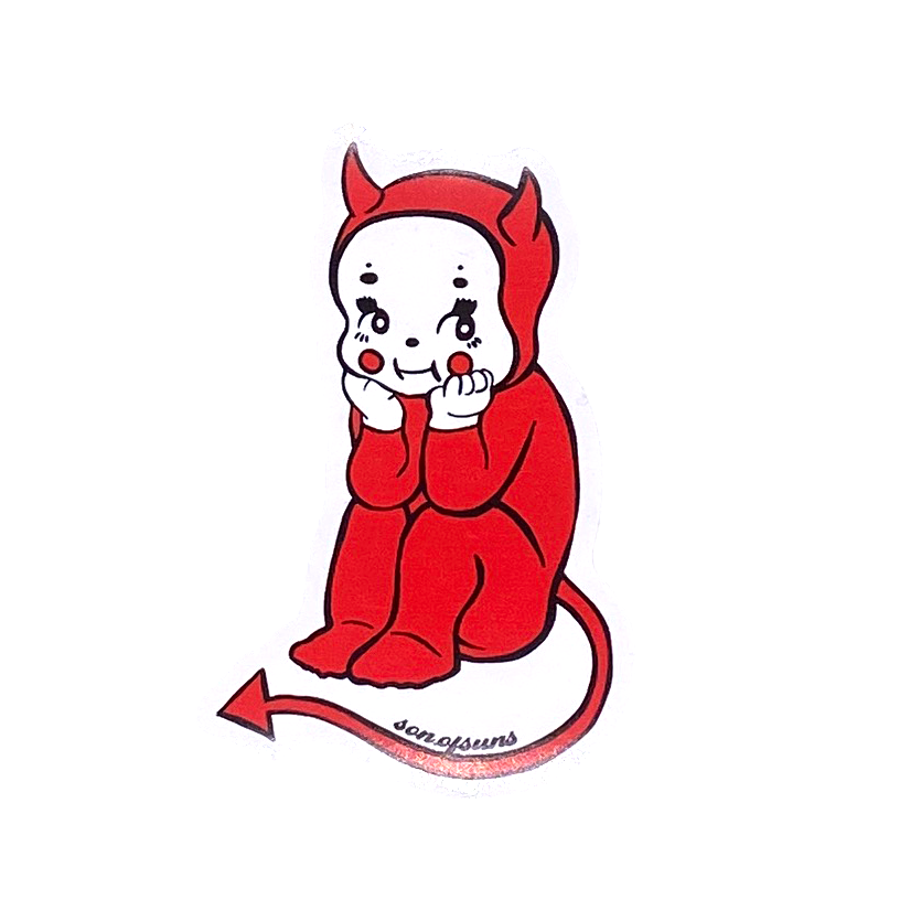 Chubby Devil Sitting Cute Sticker | Slice - Shop, Gallery, Club & Studios